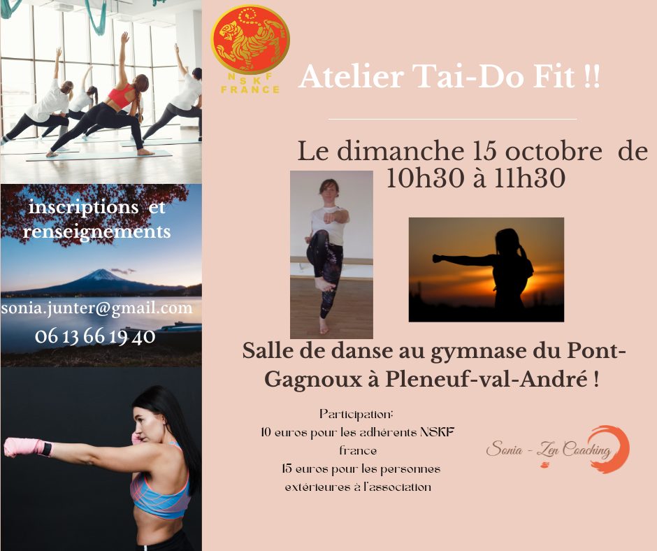 Affiche présentant le Tai-Dō Fit, une discipline de fitness créée par Sonia Junter et inspirée des arts martiaux et du Yoga !